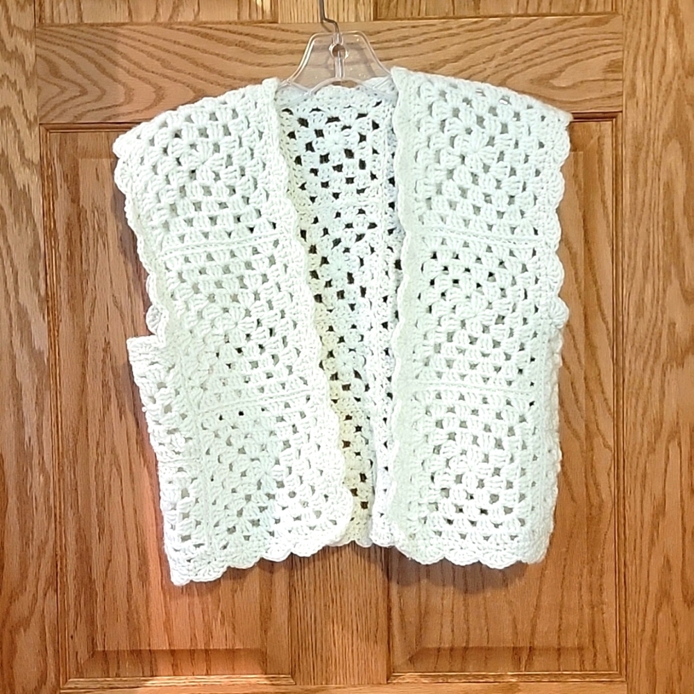 White Hand Crocheted Granny Square Vest